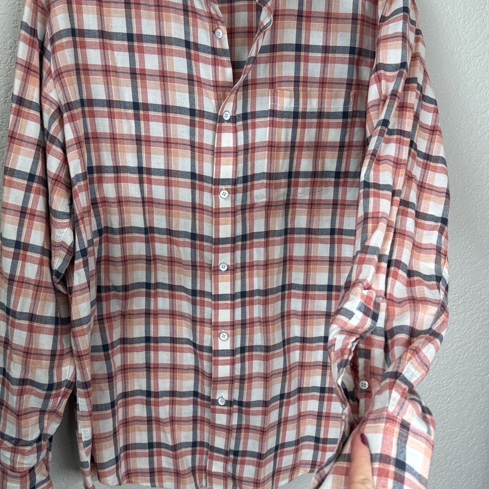 Banana Republic Standard Fit Button Down Plaid Casual Shirt Red Gray size Large - Picture 6 of 7